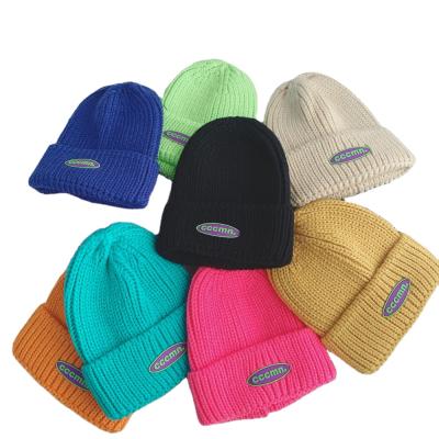 China Colorful COMMON with thick fashion patch decoration knit winter toddler beanie hat fashion and warm for winter season for sale