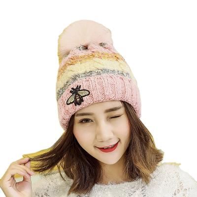 China JOINT adult ladies warm and soft handfeel knit beanie hat inside with fuzzy fur lining for winter season for sale