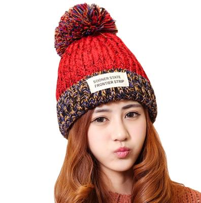 China COMMON adult ladies soft and warm handfeel knit beanie hat top with blend yarn pompom for winter season for sale