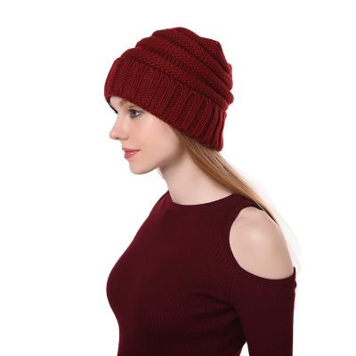 China COMMON ladies adult acrylic knit beanie hat in classic colors with warm and soft handfeel for winter season for sale