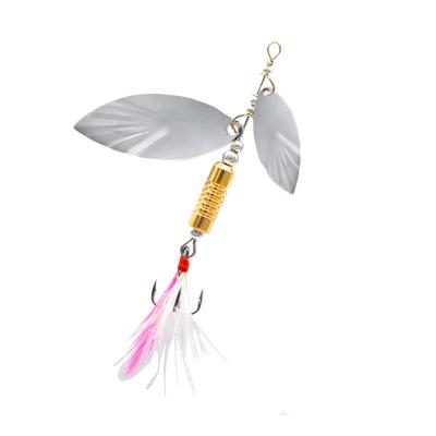 China Metal Tuerbai new rotating metal spinner bait fishing spinning Spinnerbait with feather rotating spinning sequin Metal fishing bait for sale