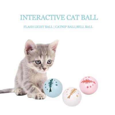 China Viable Interactive Cat Toys Bell Balls Flash Light Catnip Ball Toys For Cat Exercise 3Pcs In A Box for sale