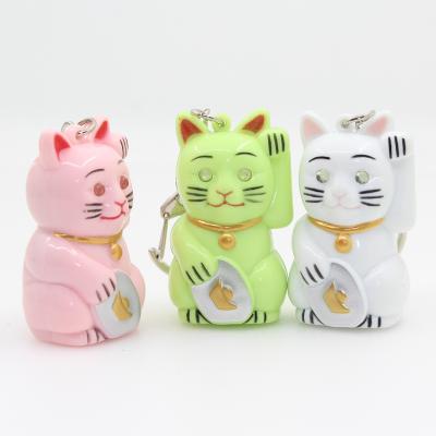 China Gift Bestselling Maneki Neko LED Light Sound Chain Cat LED Head Key Chain With Meow Sound Llavero for sale