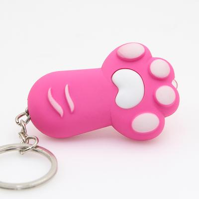 China Cat Paw LED key chain custom light meow~ healthy cute gift for promotion Plastic Llavero, cat cafe souvenir for sale