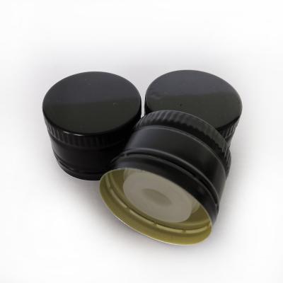 China 31.5*24 mm black/green/gold color pilfer proof aluminum closure cap lid with plastic non-refillable pourer for olive oil glass bottle for sale