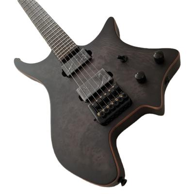 China Good Quality Large Solid Alder Maple Black Burst Headless Electric Guitar No Headstock Guitar for sale