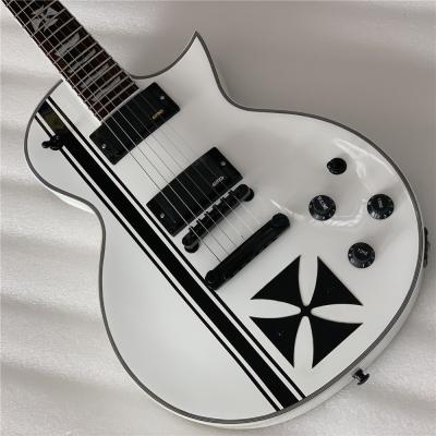 China Solid Body Factory Custom Mahogany 6 Strings Electric Guitar Black White Hardware Particularly for sale