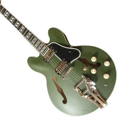 China All Player Green 6 Strings Electric Semi Hollow Guitar Body Guitar Tremolo System Gold Hardware for sale