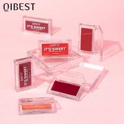 China QIBEST private label waterproof cosmetics 3 in 1 lipstick eyeshadow and blush for sale