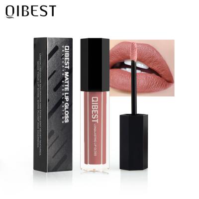 China Factory QIBEST Liquid Lip Gloss Non-Stick Cup Liquid Lipstick Matte Hexagonal Matte Gloss Makeup Wholesale Waterproof Lip Gloss for sale