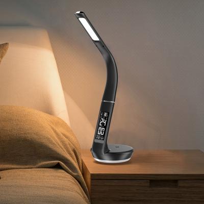 China Modern LED Table Desk Lamp QI Radio Charging Calendar Temperature Alarm Clock Eye Protect Indicate Light for sale