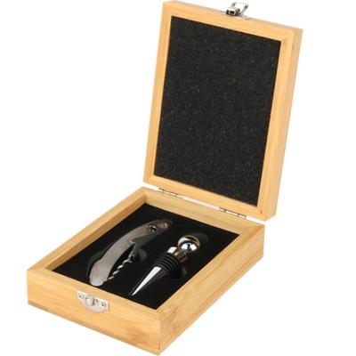 China Viable High Quality Bamboo Box Metal Bottle Red Wine Opener 4 Piece Set Wine Set Gift Set for sale