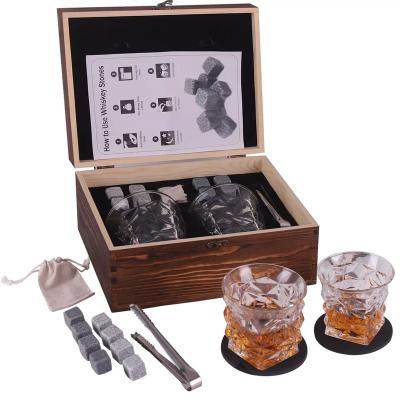 China Custom Made Europe Wooden Box Gift Nice Ice Cube Whiskey Rocks Stones and Whiskey Glass Gift Boxed Set for sale