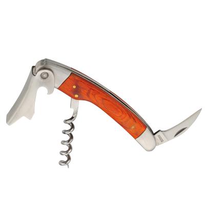 China Hot Sale Wooden Stocked Handle Server Corkscrew Stainless Steel Wine Bottle Opener for sale