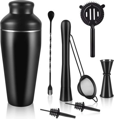 China Mix and Stir Success Matte Black Bartending Gift Bar 2023 Tools 800ml 8pcs Stainless Steel Cocktail Shaker Set for sale