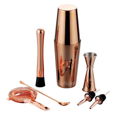 China Bartender Kit Cocktail Shakers Set OEM Logo Metal Bar Tools Gift Barware Rose Gold Copper Stainless Steel Mix and Stir for sale