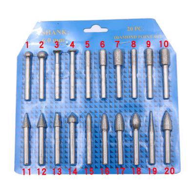 China Diamond Burr Bits Drill Kit 20Pcs Diamond Rotary Burrs Set Grinding Wheel GLASS Head for Polishing Jade Jewelry Stone Ceramic Carving for sale