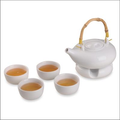 China Wholesale Gift Japanese Style White Porcelain Stocked Ceramic Chinese Tea Set And Saucer Ceramic Teapot In Cups With Warmer Set for sale