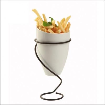 China French French Fries Food Fried Cup Veg Party Ketchup Porcelain Chips Dipper Ceramic Snack Cone Dip Viable White Sauce Holder for sale