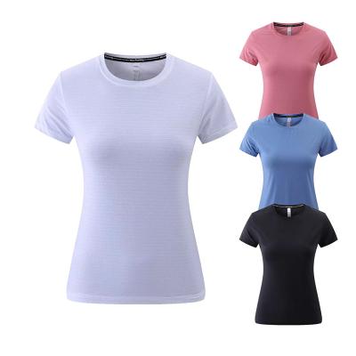 China Sport Femme QUICK DRY T-shirt With Logo Breathable Running Custom Made Tees For Women With Crew Neck Short Sleeve Track Tee for sale