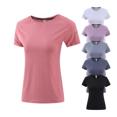 China QUICK DRY T Shirts For Women With Logo Breathable Gym Sports Custom Tops With Short Sleeve And Crew Neck Slim Fit Yoga T Shirts for sale