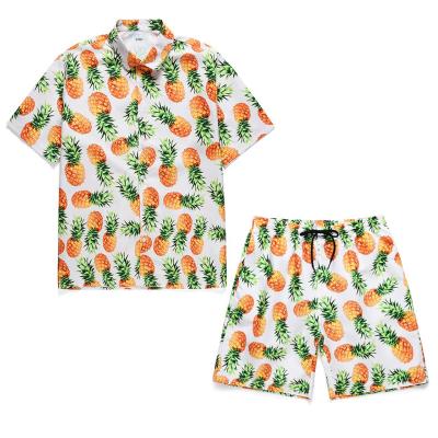 China New Designs Mens Breathable Suit Sets For Beach And Swim Party Wear With Pineapple Prints Mens Two Pieces Set for sale