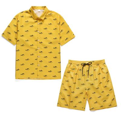 China Breathable Funny Fish Prints Fashion Beach Set For Mens Hawaii Style Shirts And Shorts Sets for sale