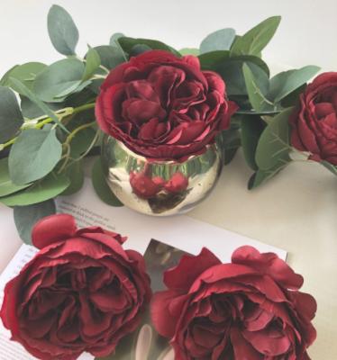 China Wholesale Beautiful Colorful Austin Rose Flower Silk Cabbage Burgundy Artificial Rose Heads Flower For Wedding Party Home Decoration for sale