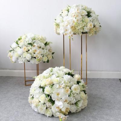 China Artificial Ball Rose Wedding Decorations Outdoor Arr Orchid Flower Ball Silk Top Wedding Centerpiece Decoration White Flower Wedding Table Cloth for sale