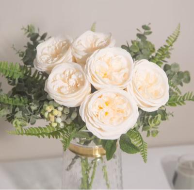 China Beautiful Colored Ivory Artificial English Cabbage Stem Rose Austin Rose Silk Flower For Wedding Bouquets Home Decoration for sale