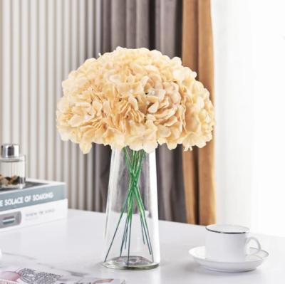 China Beautiful Champagne Colored Flower Heads Artificial Flowers Hydrangea Silk Stems for Wedding Centerpieces for sale