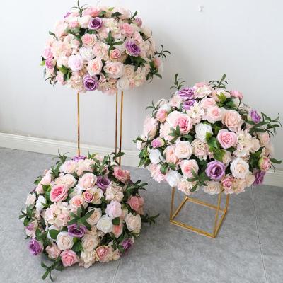 China Silk Fabric Centerpiece Wedding Flowers Large Rose Flower Ball Layout Table Decoration For Wedding Party for sale