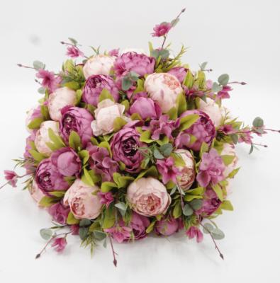 China Luxury Artificial Flower Ball Customized Wedding Table Centerpieces Flower Ball Artificial Peony Rose Floral Ball For Wedding Decoration for sale