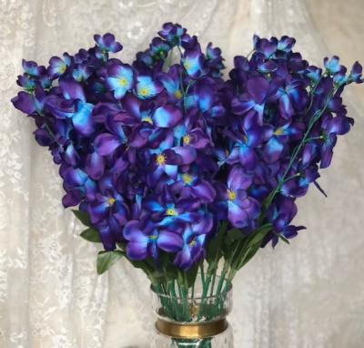 China Beautiful Colorful Galaxy Orchids Stem Royal Purple Blue Orchids Silk Flowers Artificial Flowers For Wedding Home Decor for sale