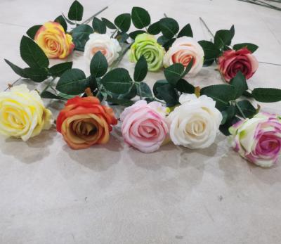 China Wholesale Beautiful Colorful Rose Flower Long Stem Artificial Silk Rose Flower for Wedding Home Decor for sale