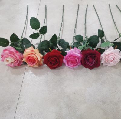 China Beautiful Colorful Artificial Rose Flower Faux Roes With Velvet Wedge Stem in Wholesale for Wedding Party Home Decor for sale