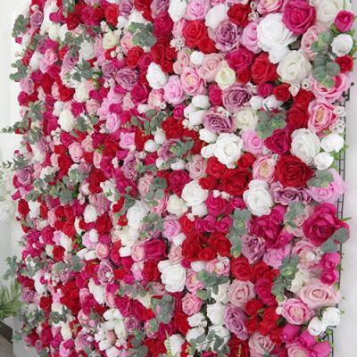 China Silk Flower Wall Panel Backdrop Luxury Artificial Rose Floral Wall Background for Wedding Party Decoration for sale