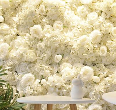 China Luxury ivory flower wall artificial flower wall backdrop wedding stage decoration wedding backdrop for sale