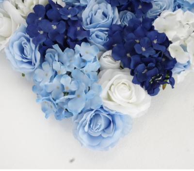 China Luxury Silk Flower Wall Navy Blue Hydrangea Roses Flower Panel Wall For DIY Party Centerpieces Decor for sale