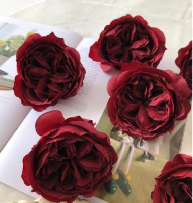 China Beautiful Big Colorful Head Austin Rose Cabbage Rose Burgundy Artificial Flowers in High Quality for Wedding Decoration for sale