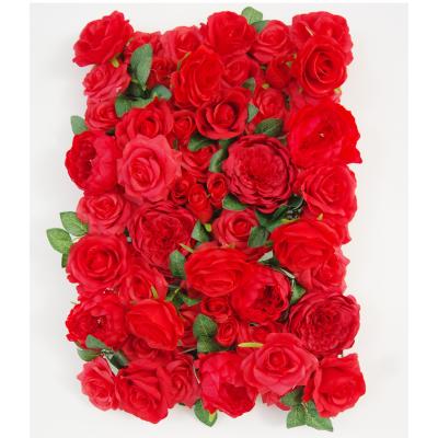 China Luxury Artificial Red Rose Flower Wall High Quality Flower Wall Backdrop Panels For Wedding Background Home Decoration for sale