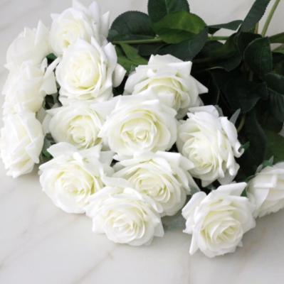 China Wholesale White Beautiful Real Touch Colorful Rose Flower Silk Stem Artificial Rose Flower For Wedding Bouquets Home Decoration for sale