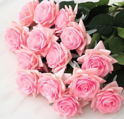 China Beautiful Colorful Real Pink Rose Flower With Long Stem Silk Touch Artificial Rose Flower For Wedding Bouquets Home Decoration for sale