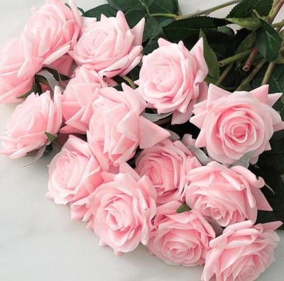 China Beautiful Colorful Real Touch Rose Flower Light Pink Stem Silk Rose Flower Artificial For Wedding Bouquets Home Decoration for sale