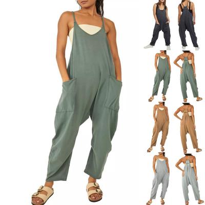 China Summer Zipper Pockets Leg Overalls Solid Fashionable QUICK DRY Loose Wide Work Casual Plus Size Rompers For Women for sale