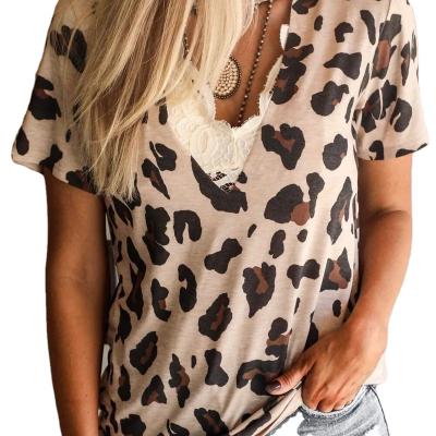 China Wholesale QUICK DRY leopard print sexy v-neckline sleeveless loose women's short pullover t-shirt for sale