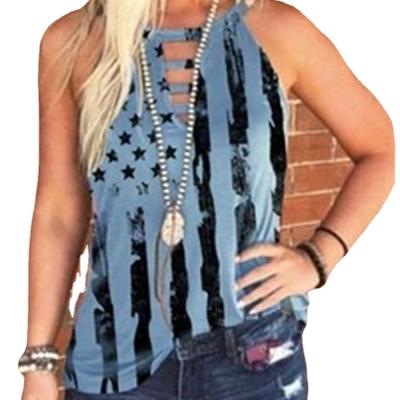 China QUICK DRY summer striped star print invest hot sale women fashion sexy sleeveless T-shirt for sale