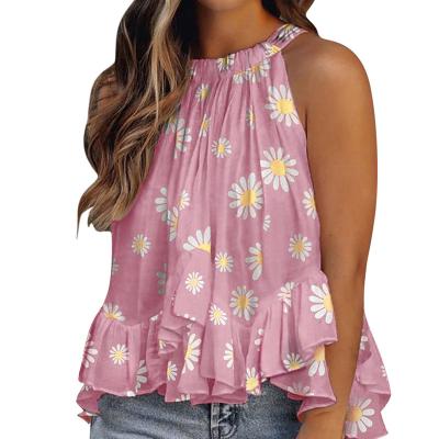 China Fashionable Anti-pilling Summer Star Lady Printed Wear Women Clothes Loose Sleeveless Blouse for sale