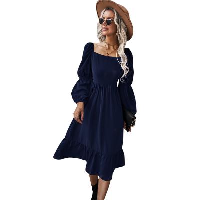 China Long Sleeved Anti-Static 2021 Casual Solid Color A-line Skirt Resort Style Women Dress for sale