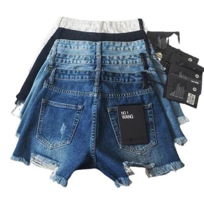 China Anti-Wrinkle 2023 Summer Mid Waist Jeans Shorts Women Denim Shorts Loose Ripped Casual Distressed Jeans for sale